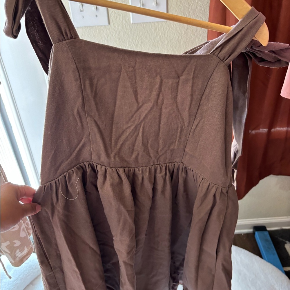 Brown Sleeveless Dress with Tie Straps